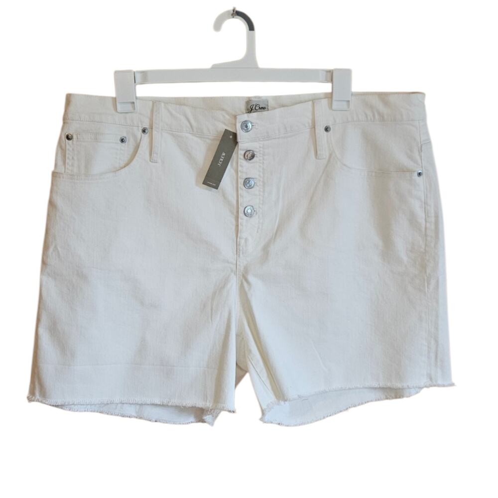 NEW! J.Crew Denim Size 35 White Exposed Button Fly Raw Hem Cutoff Jean Shorts